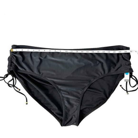 Black Full Coverage Mid Rise Ruched Side Tie Swim Bottoms Size 3X (24W/26W) - Picture 5 of 10